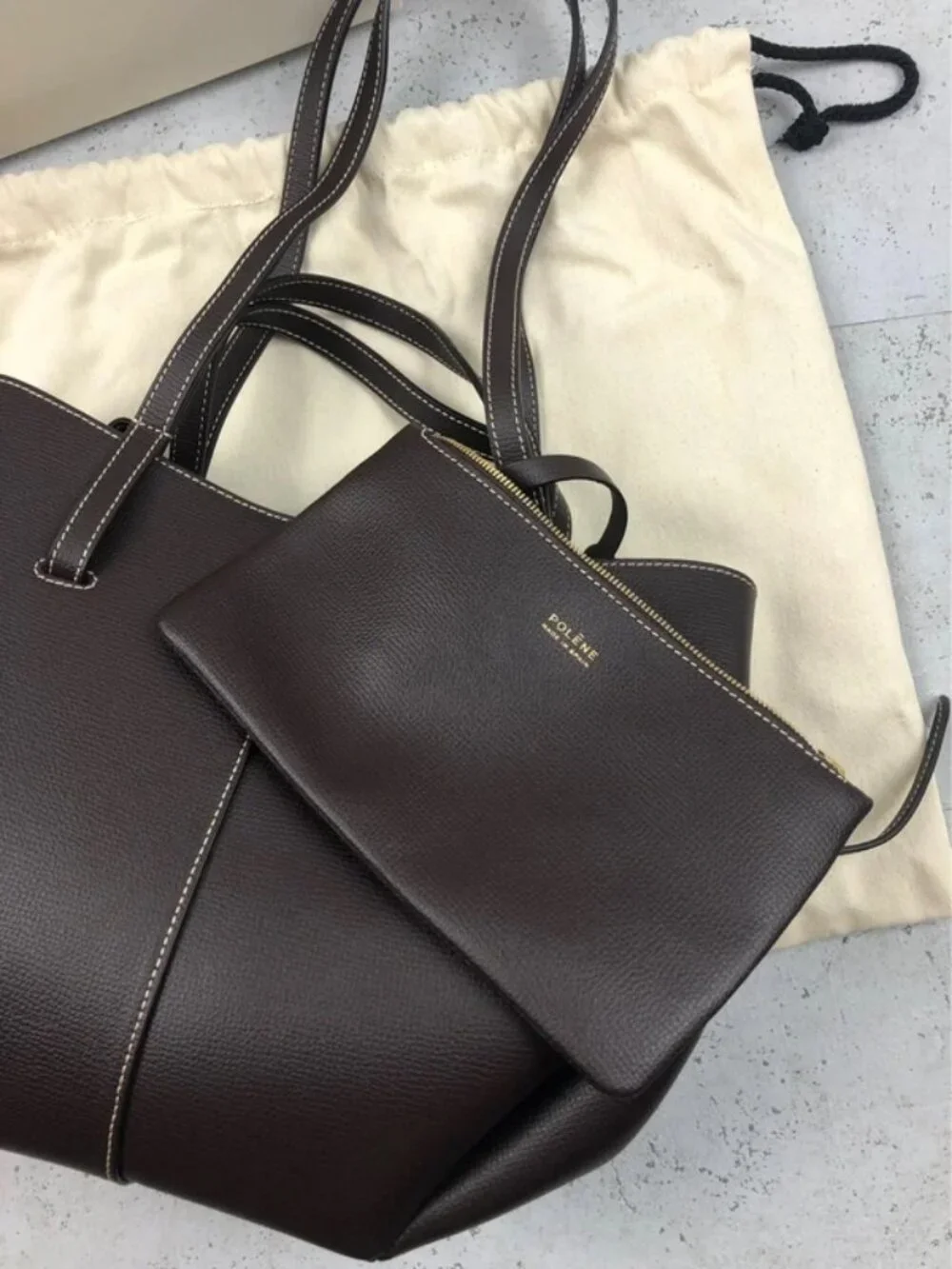 Polene Cyme Mini Black Leather Tote ✨